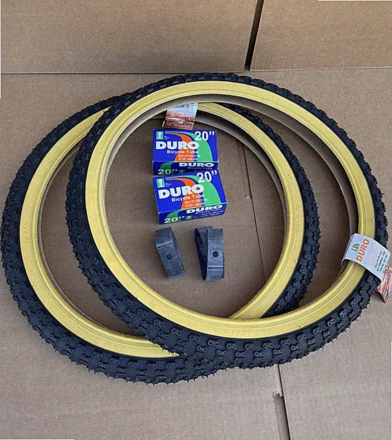 20" x 2.125 Bicycle Black/Gum Wall Tires Tubes Strips DURO Freestyle BMX Knobby