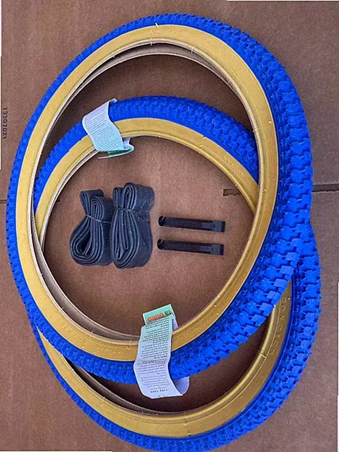 Bicycle Tires + Tubes 20 x 2.125 Blue/Gum Wall BMX GT Snake Skin Thread DURO